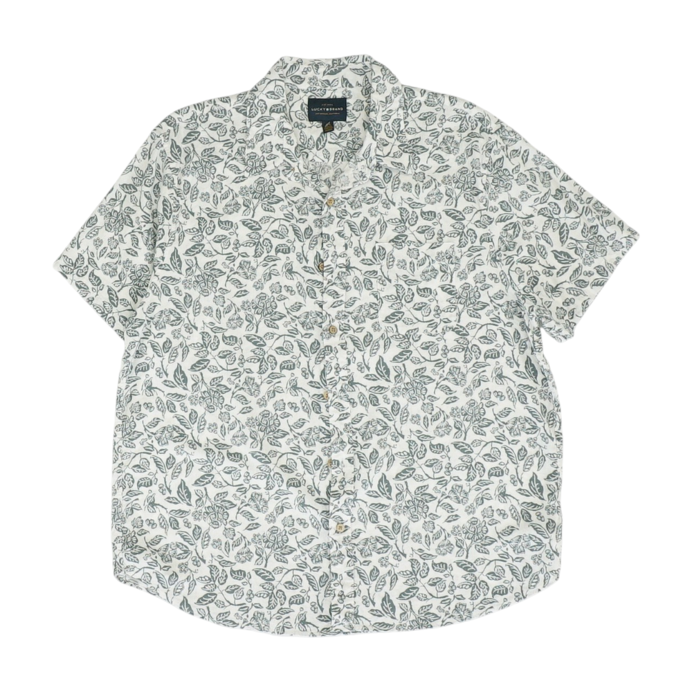 Green Floral Short Sleeve Button Down