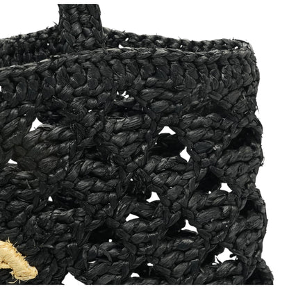 Black Crocheted Raffia Tote Bag