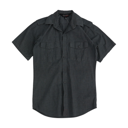 Gray Solid Short Sleeve Button Down