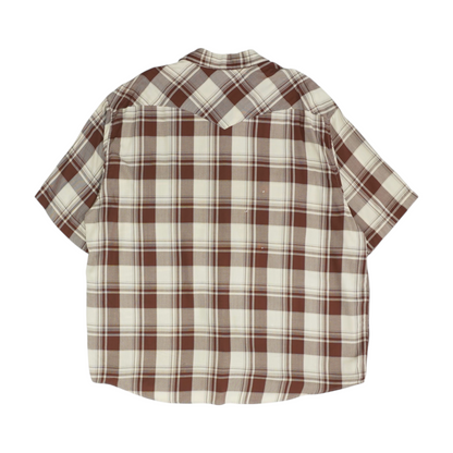 Beige Plaid Short Sleeve Button Down