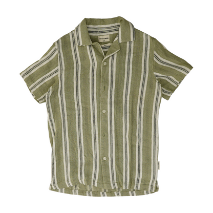 Green Striped Short Sleeve Button Down