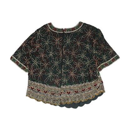 Vintage Embellished Black Floral Blouse