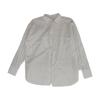 White V-Logo Solid Long Sleeve Button Down