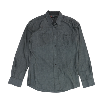 Gray Solid Long Sleeve Button Down