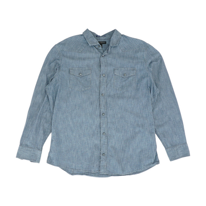 Blue Solid Long Sleeve Button Down