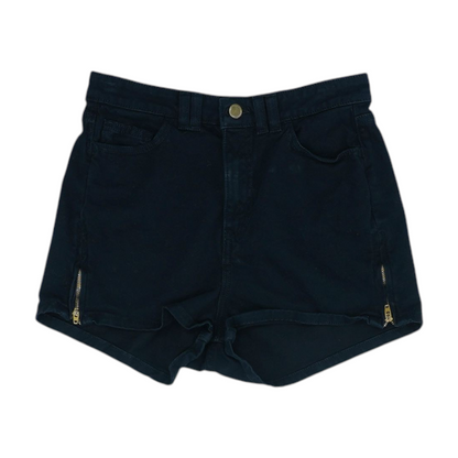 Black Solid Denim Shorts