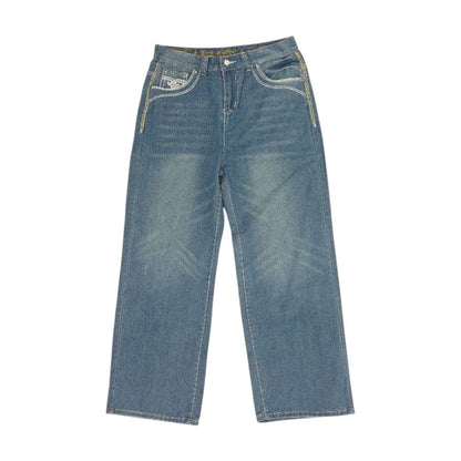 Blue High Rise Straight Leg Jeans