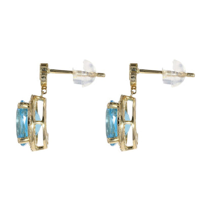4 1/4 Ct 10K Gold Oval Cut Topaz With Diamond Halo Drop Earrings