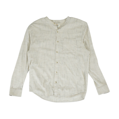 Beige Striped Long Sleeve Button Down