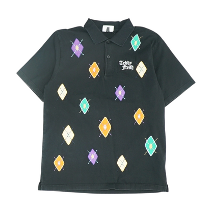 Black Geometric Short Sleeve Polo