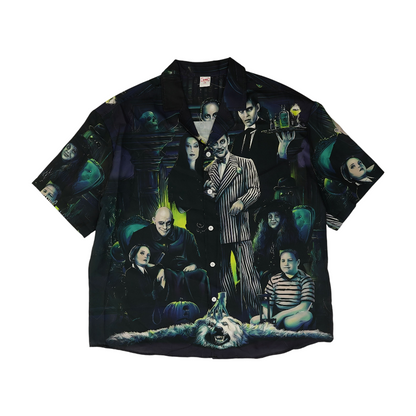 Black Graphic Short Sleeve Button Down