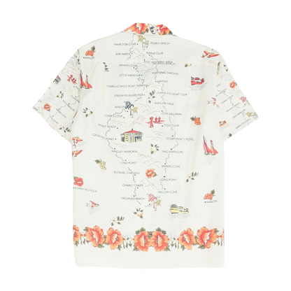 Beige Graphic Short Sleeve Button Down