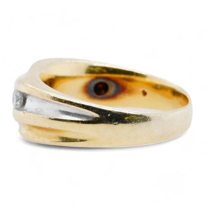 14K Gold Gents Round Diamond Diagonal Row Band
