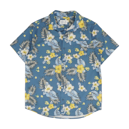 Blue Floral Short Sleeve Button Down
