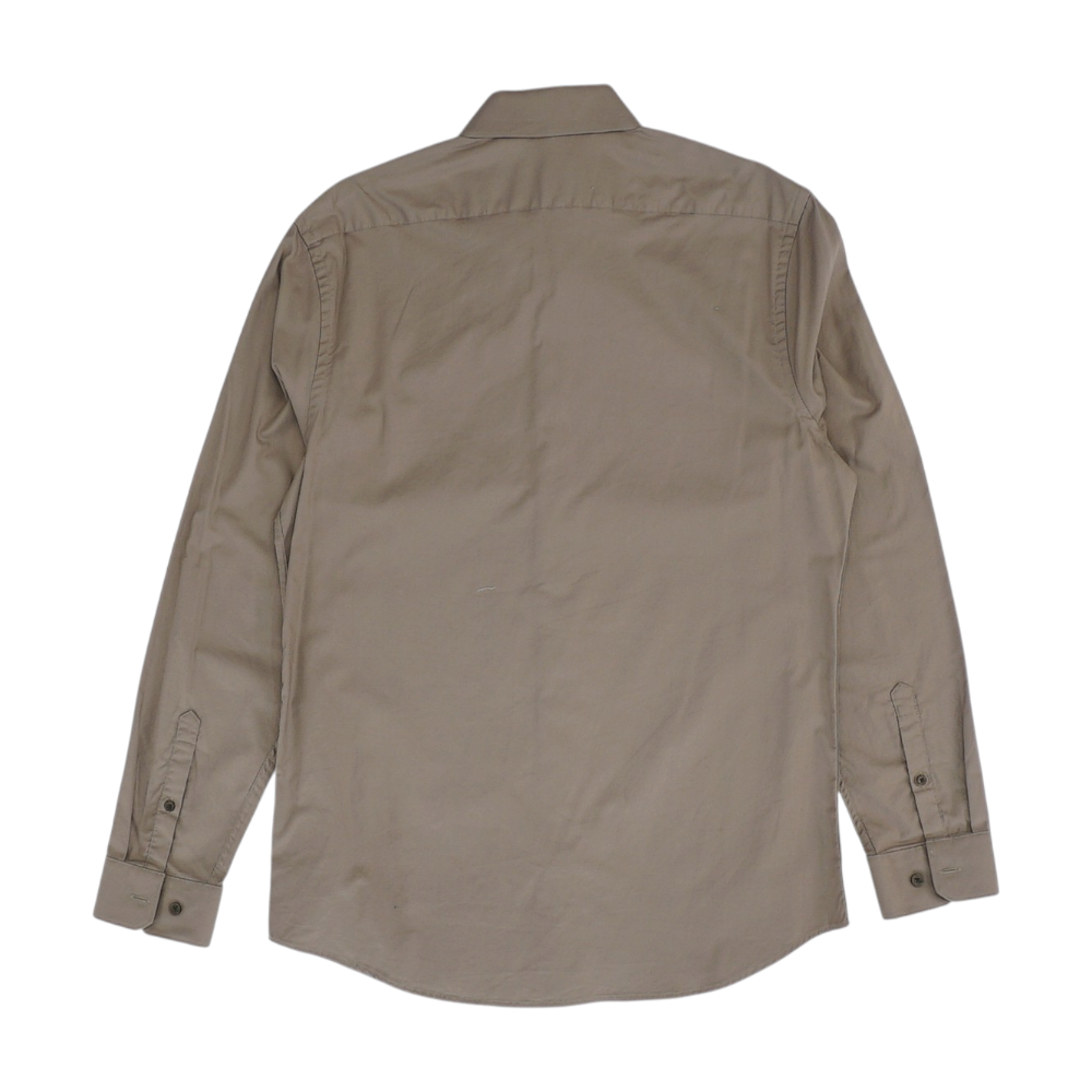 Brown Solid Long Sleeve Button Down