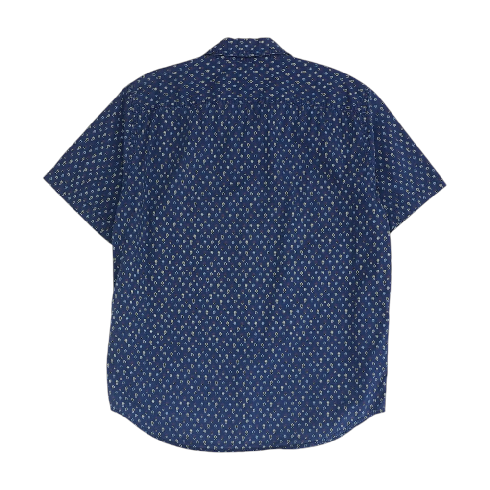 Navy Print Short Sleeve Button Down