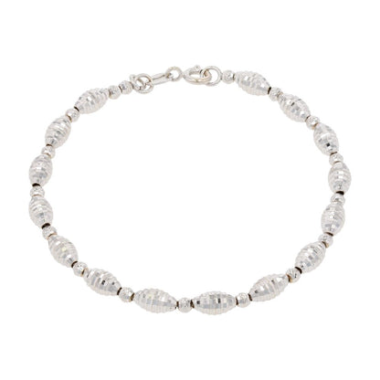 18K White Gold Sequin Ball And Barrel Chain Bracelet