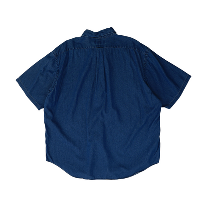 Blue Solid Short Sleeve Button Down