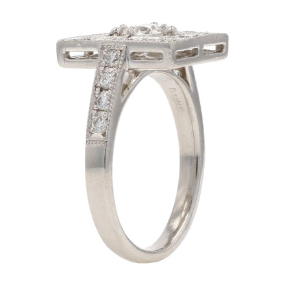 1.00 Ct Platinum Round Diamond Center Deco Style Square Cocktail Ring