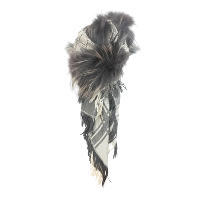 Wool & Silk Fox Fur Monogram Shawl