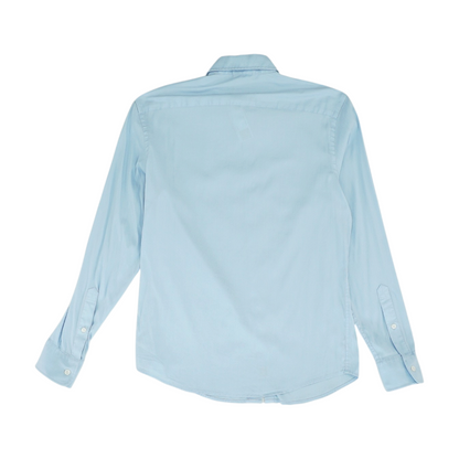 Blue Solid Long Sleeve Button Down