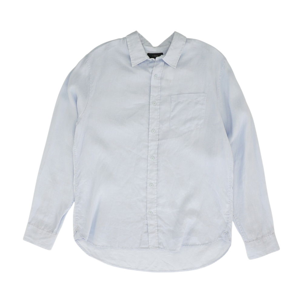 Blue Solid Long Sleeve Button Down