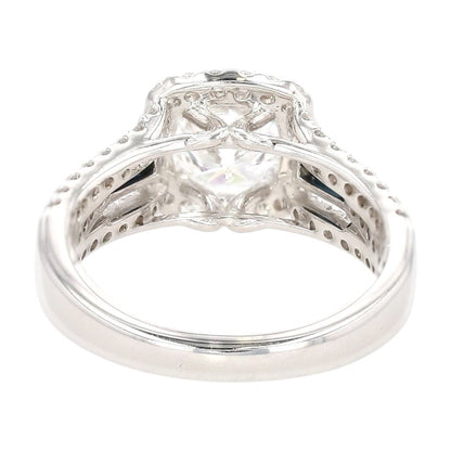 14K White Gold Cushion Cut Lab Grown Diamond With Sapphire Accents Band