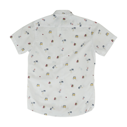 White Tropical Short Sleeve Button Down