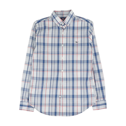 White Plaid Long Sleeve Button Down