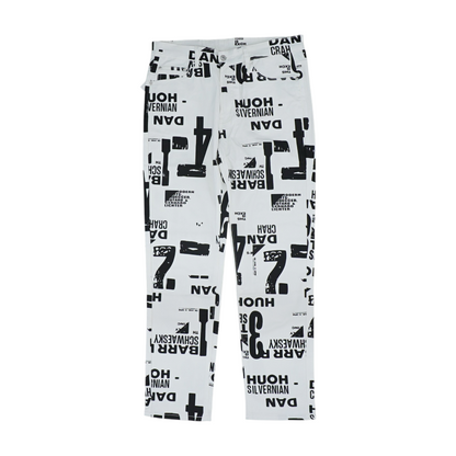 White Graphic Straight Pants