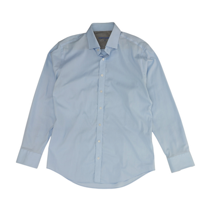 Blue Solid Long Sleeve Button Down