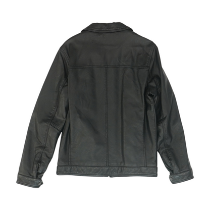 Black Solid Leather Jacket