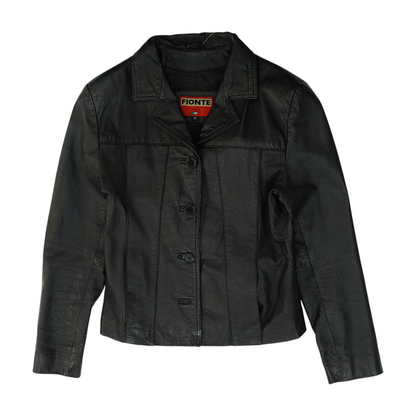 Black Solid Leather Jacket