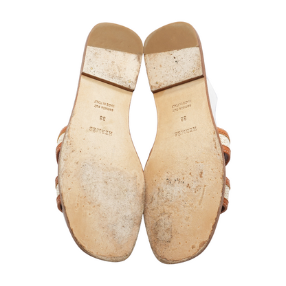 Noisette & Beige Dore Oran Sandals in Calfskin & Canvas