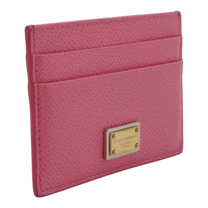 Pink Leather Card Holder with Tag