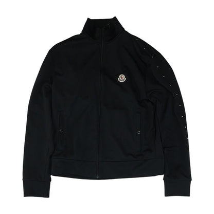Black Logo-Appliquéd Studded Grosgrain-Trimmed Jersey Zip-Up Sweatshirt Jacket