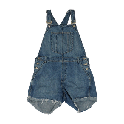 Blue Solid Overalls Shorts