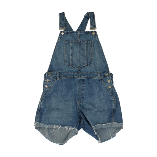 Blue Solid Overalls Shorts
