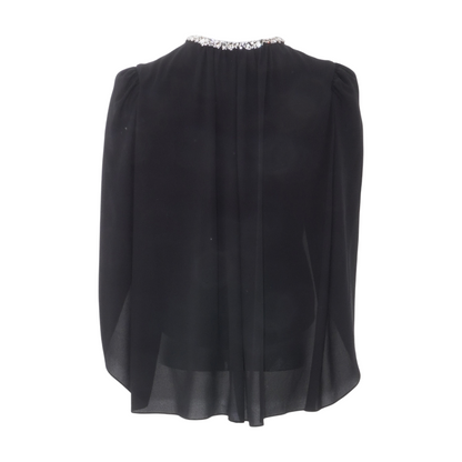 Black Embellished Silk Georgette Cape Top