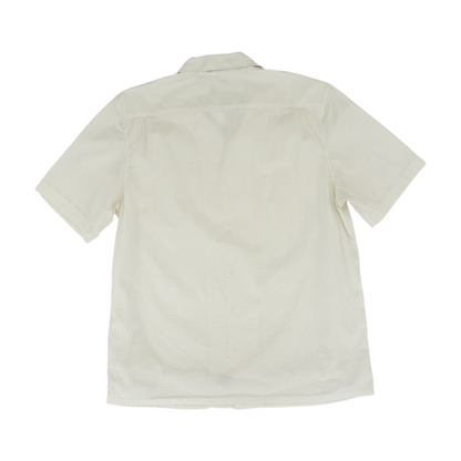 Beige Striped Short Sleeve Button Down