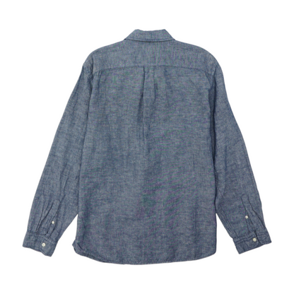 Blue Solid Long Sleeve Button Down