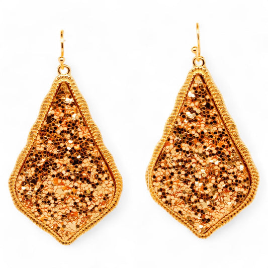Gold Tone Teardrop Gold Glitter Drop Earrings