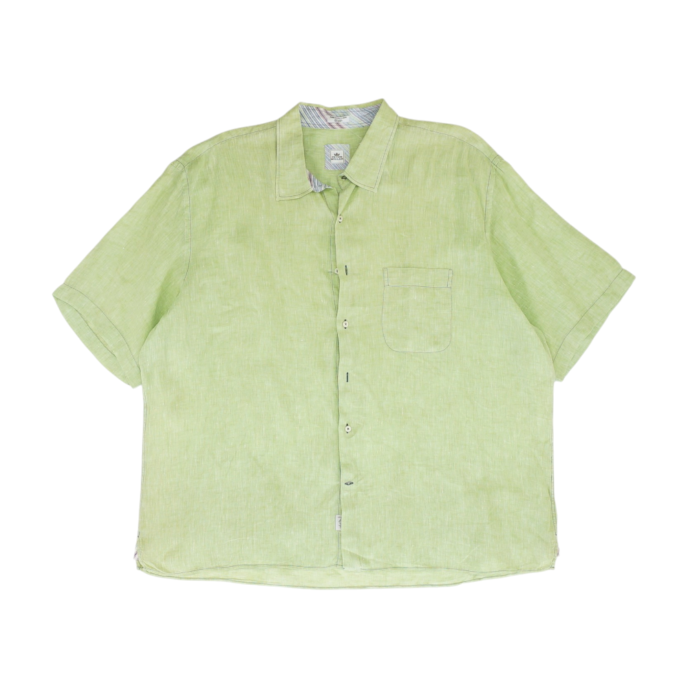 Green Solid Short Sleeve Button Down