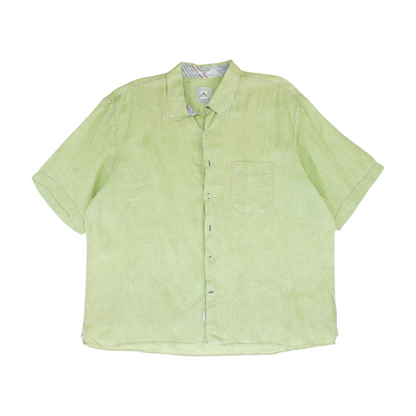 Green Solid Short Sleeve Button Down
