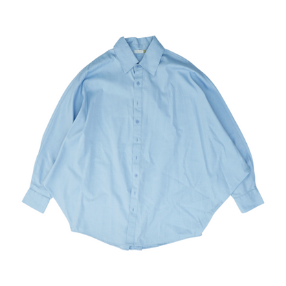 Blue Solid Long Sleeve Button Down
