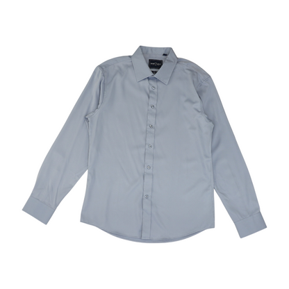 Blue Solid Long Sleeve Button Down