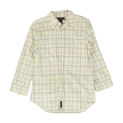 Vintage Beige Plaid Long Sleeve Button Down