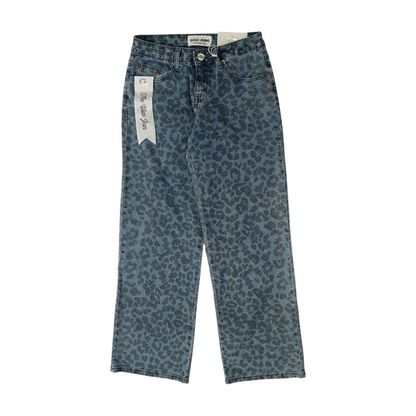 Blue Animal Print Wide Leg Jeans