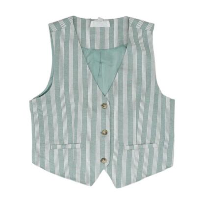Green Striped Casual Vest