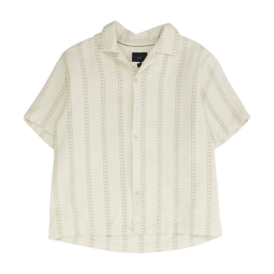 Beige Striped Short Sleeve Button Down